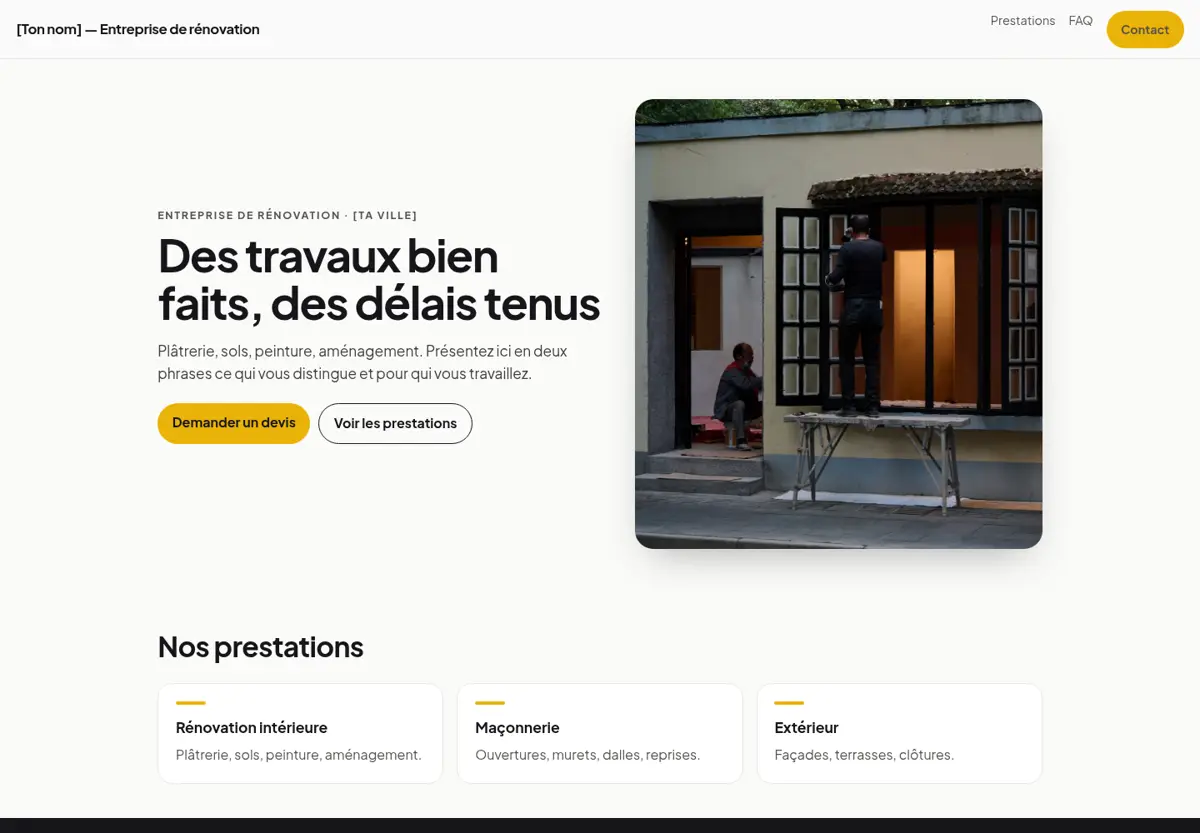 Aperçu du modèle de site pour artisan du bâtiment