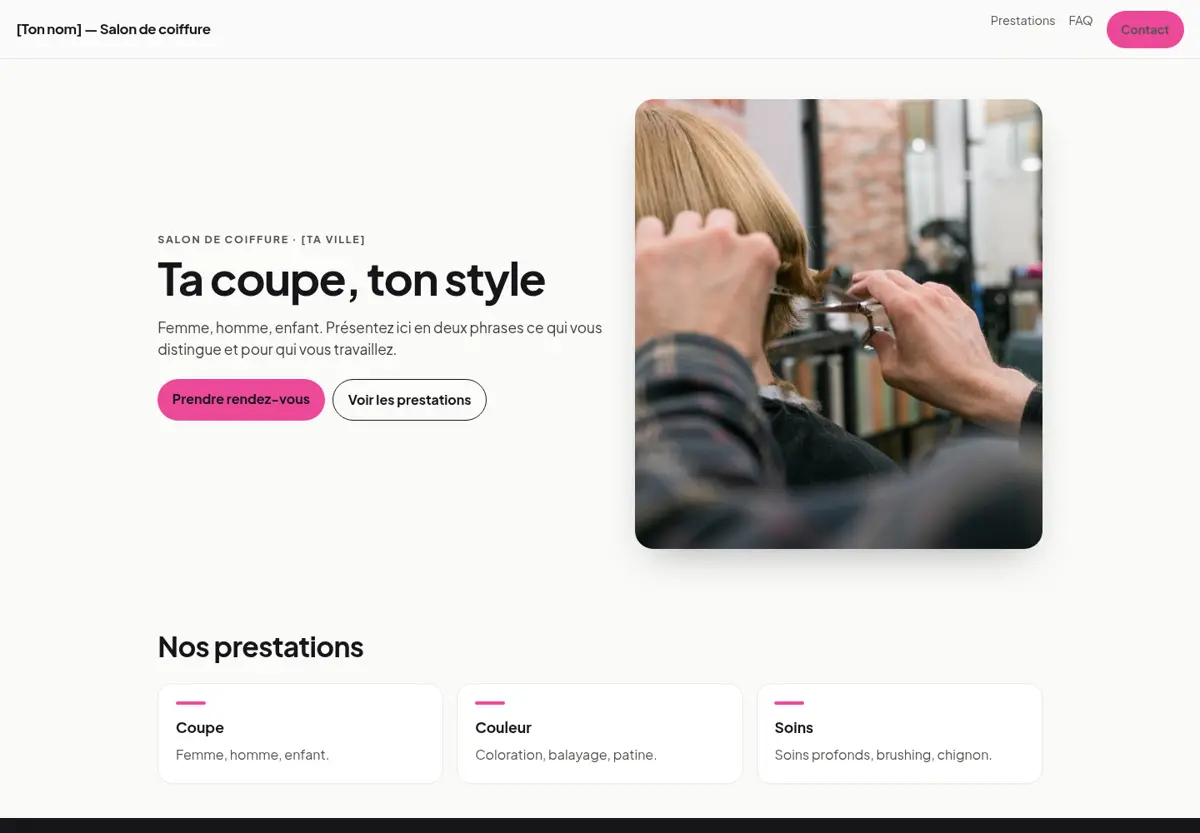 Aperçu du modèle de site pour coiffeur