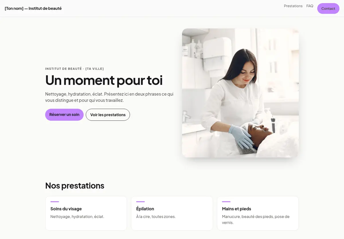 Aperçu du modèle de site pour esthéticienne