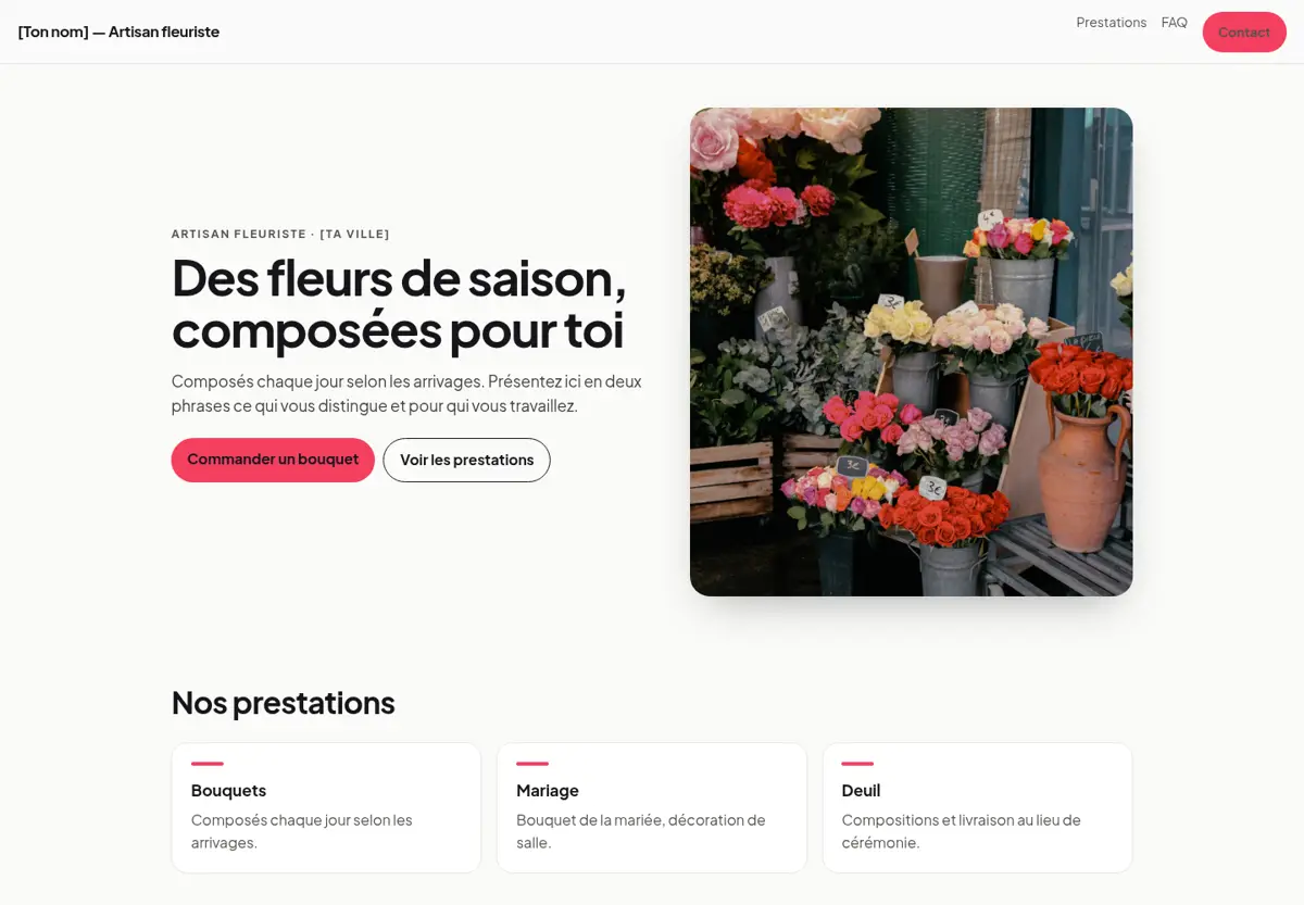 Aperçu du modèle de site pour fleuriste