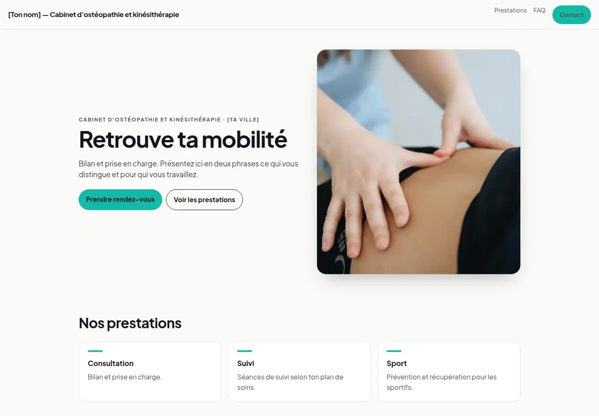 Aperçu du modèle de site pour ostéopathe ou kiné