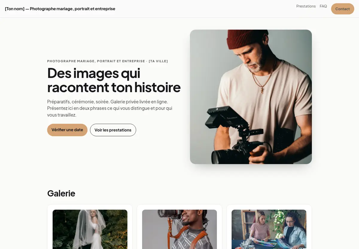 Aperçu du modèle de site pour photographe