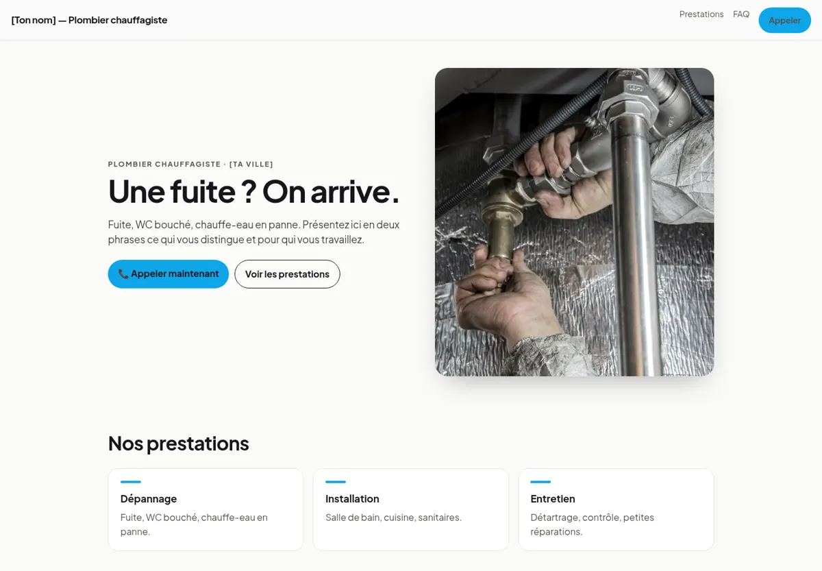 Aperçu du modèle de site pour plombier