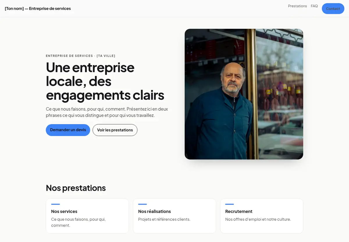 Aperçu du modèle de site pour PME