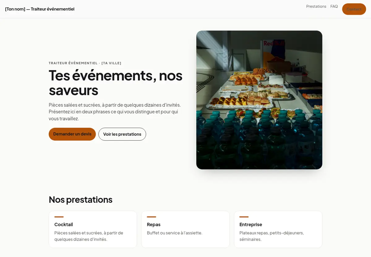 Aperçu du modèle de site pour traiteur